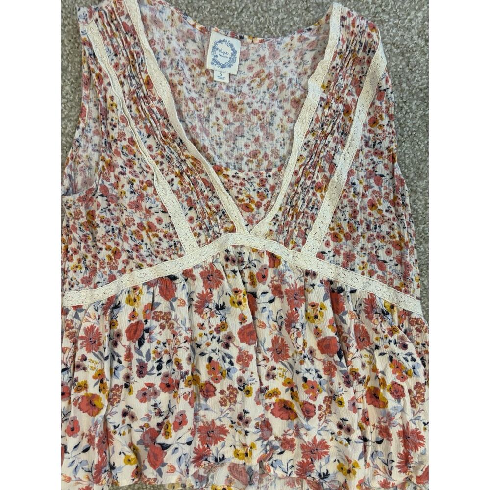 Image of Blue Rain Blue Floral Boho Babydoll Tank Top Small - Picture 13 of 16